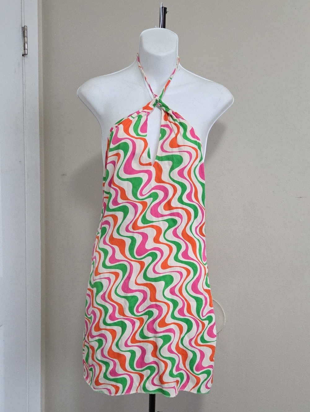 Zara Multicolor Halter Dress in Pink, Green & Orange